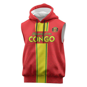 Custom Republique du Congo Football Sleeveless Hoodie Go Ba Diabulu ya Mbwaki Red Color - African Pride