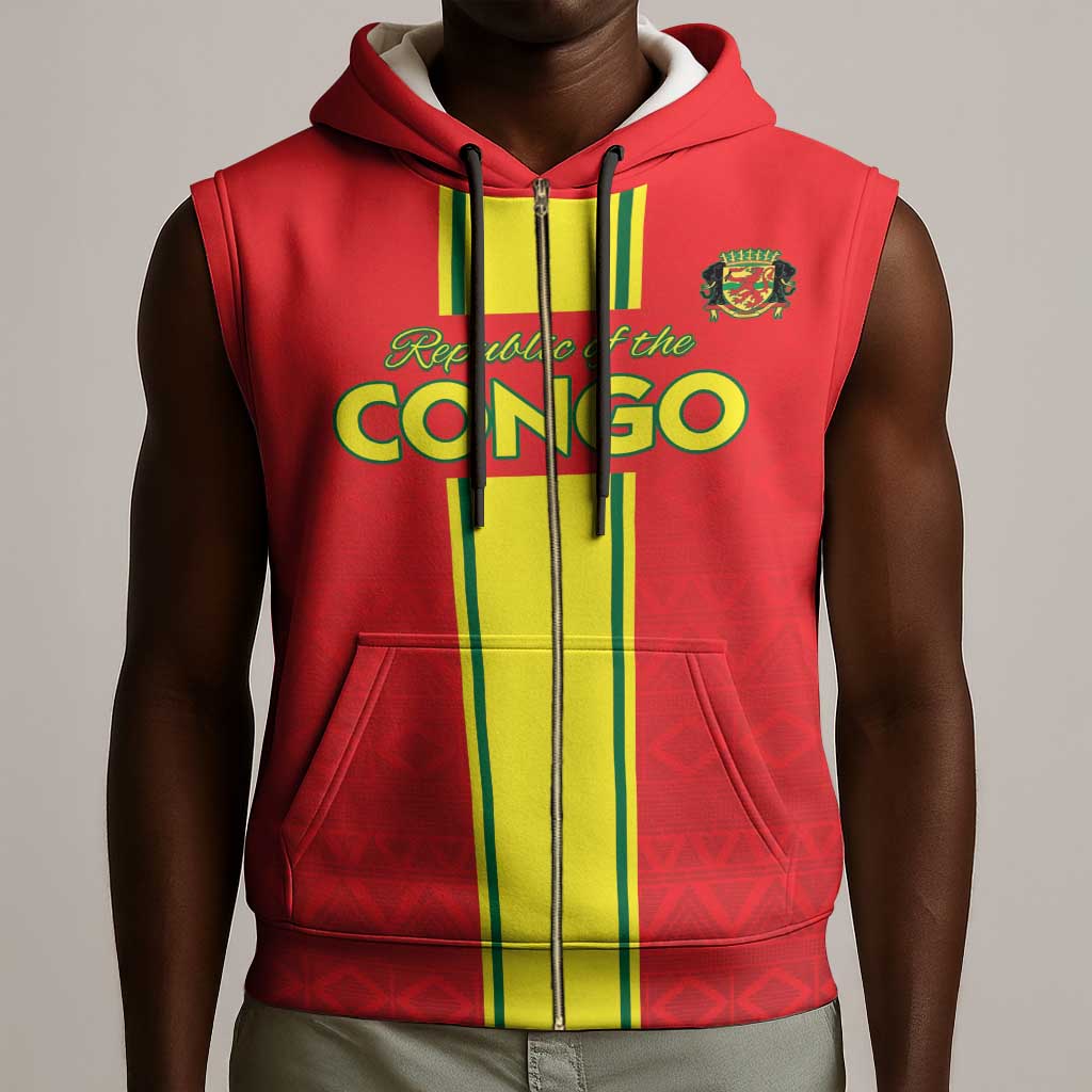 Custom Republique du Congo Football Sleeveless Zip Hoodie Go Ba Diabulu ya Mbwaki Red Color - African Pride