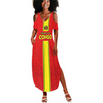 Custom Republique du Congo Football Summer Maxi Dress Go Ba Diabulu ya Mbwaki Red Color - African Pride