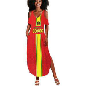 Custom Republique du Congo Football Summer Maxi Dress Go Ba Diabulu ya Mbwaki Red Color - African Pride