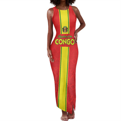 Custom Republique du Congo Football Tank Maxi Dress Go Ba Diabulu ya Mbwaki Red Color - African Pride