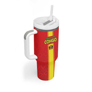 Custom Republique du Congo Football Tumbler With Handle Go Ba Diabulu ya Mbwaki Red Color - African Pride