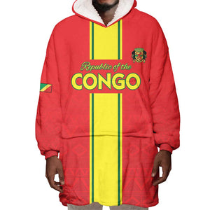 Custom Republique du Congo Football Wearable Blanket Hoodie Go Ba Diabulu ya Mbwaki Red Color - African Pride