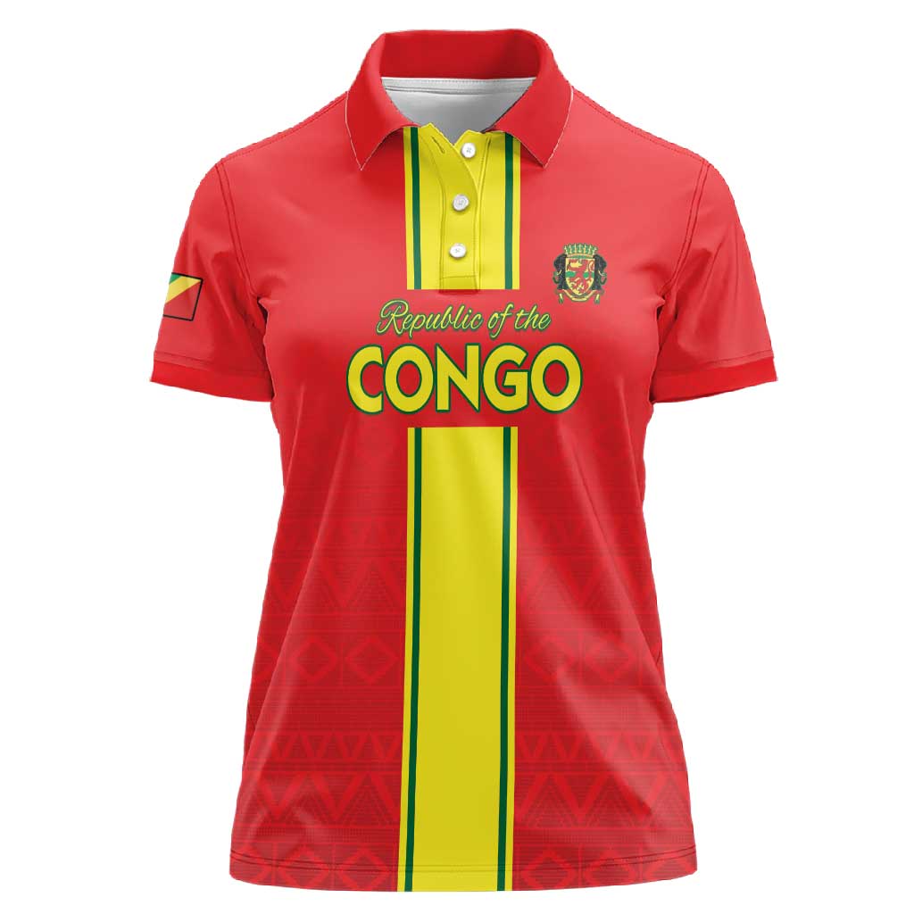 Custom Republique du Congo Football Women Polo Shirt Go Ba Diabulu ya Mbwaki Red Color - African Pride