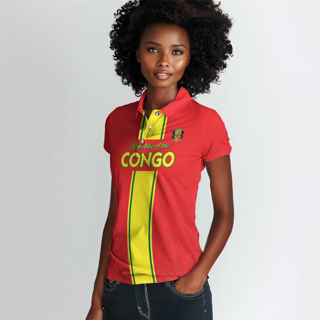 Custom Republique du Congo Football Women Polo Shirt Go Ba Diabulu ya Mbwaki Red Color - African Pride