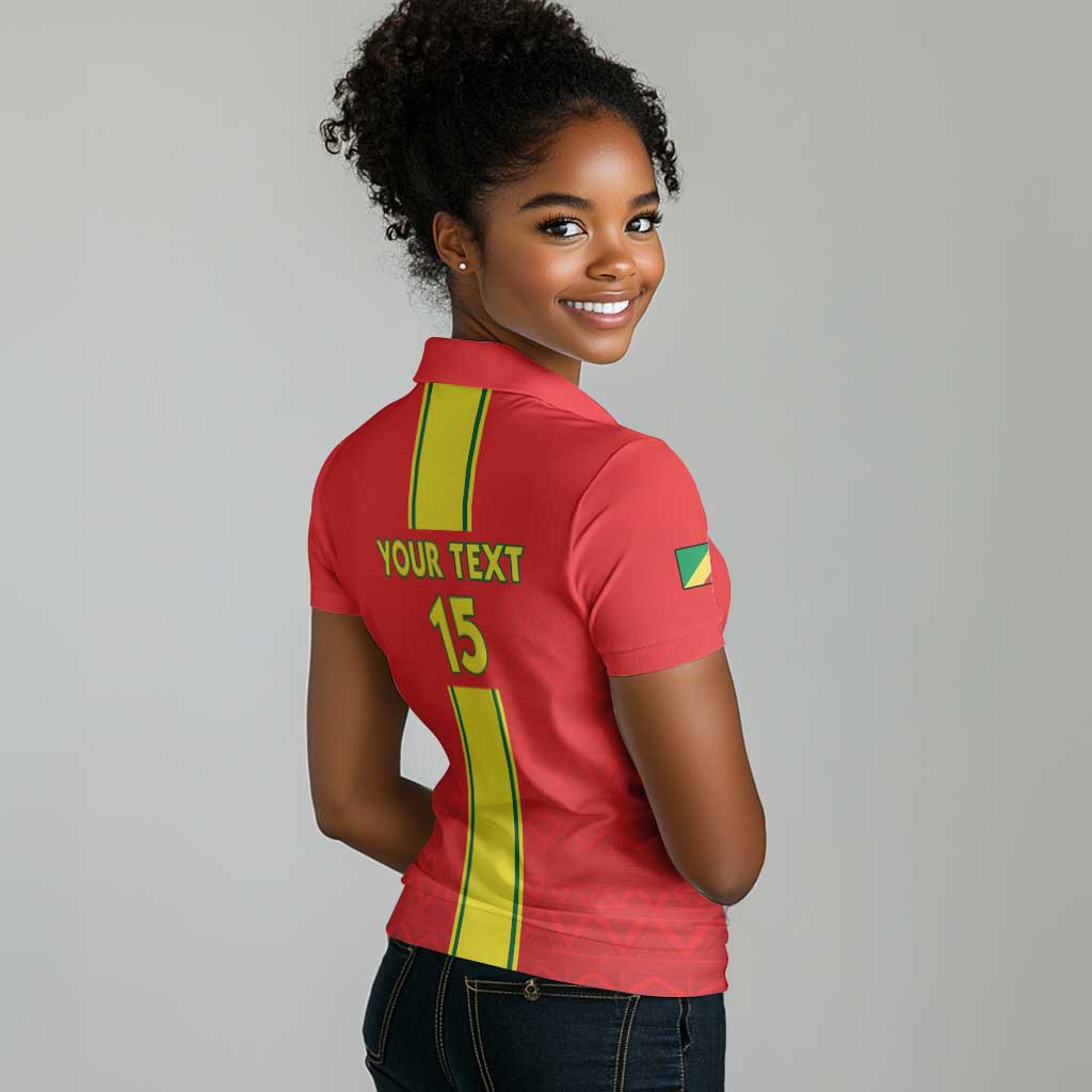 Custom Republique du Congo Football Women Polo Shirt Go Ba Diabulu ya Mbwaki Red Color - African Pride