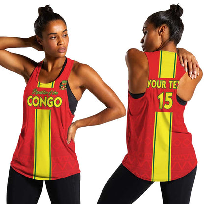 Custom Republique du Congo Football Women Racerback Tank Go Ba Diabulu ya Mbwaki Red Color - African Pride