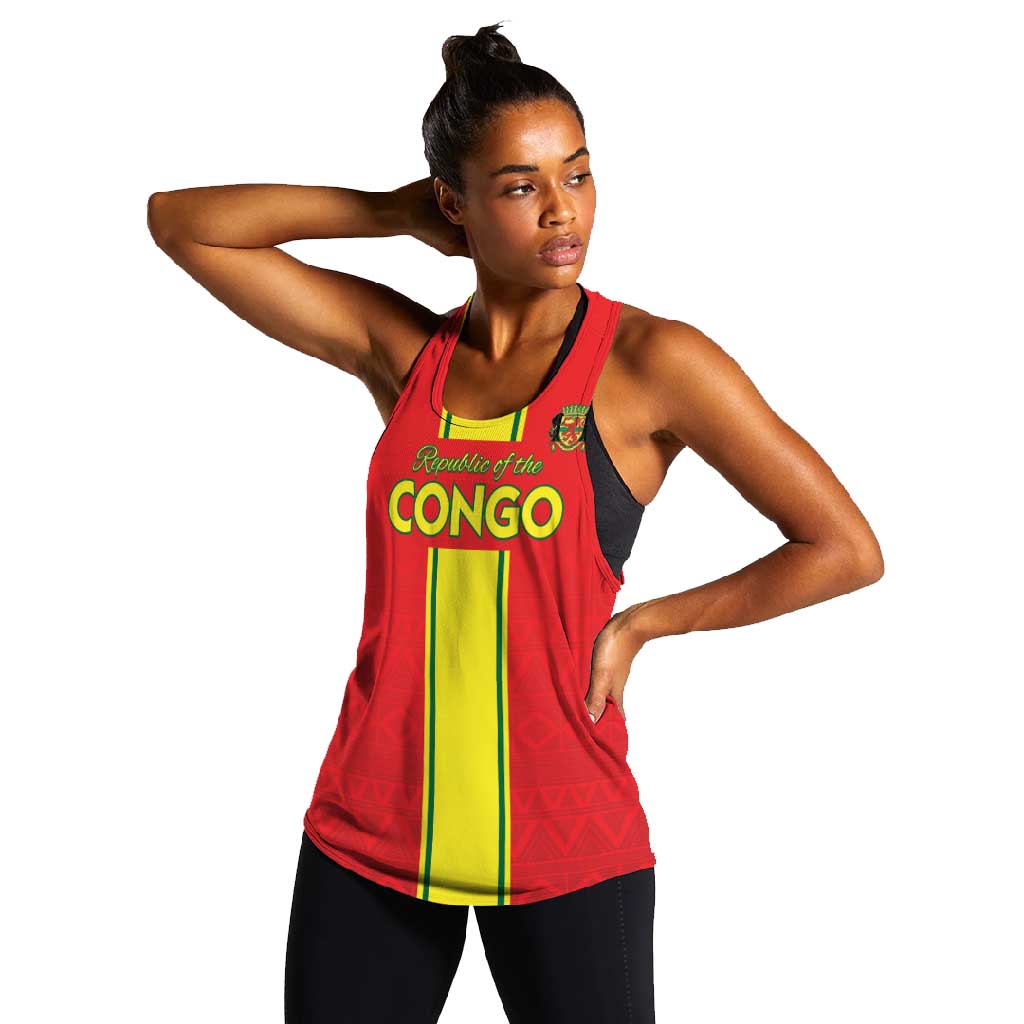 Custom Republique du Congo Football Women Racerback Tank Go Ba Diabulu ya Mbwaki Red Color - African Pride