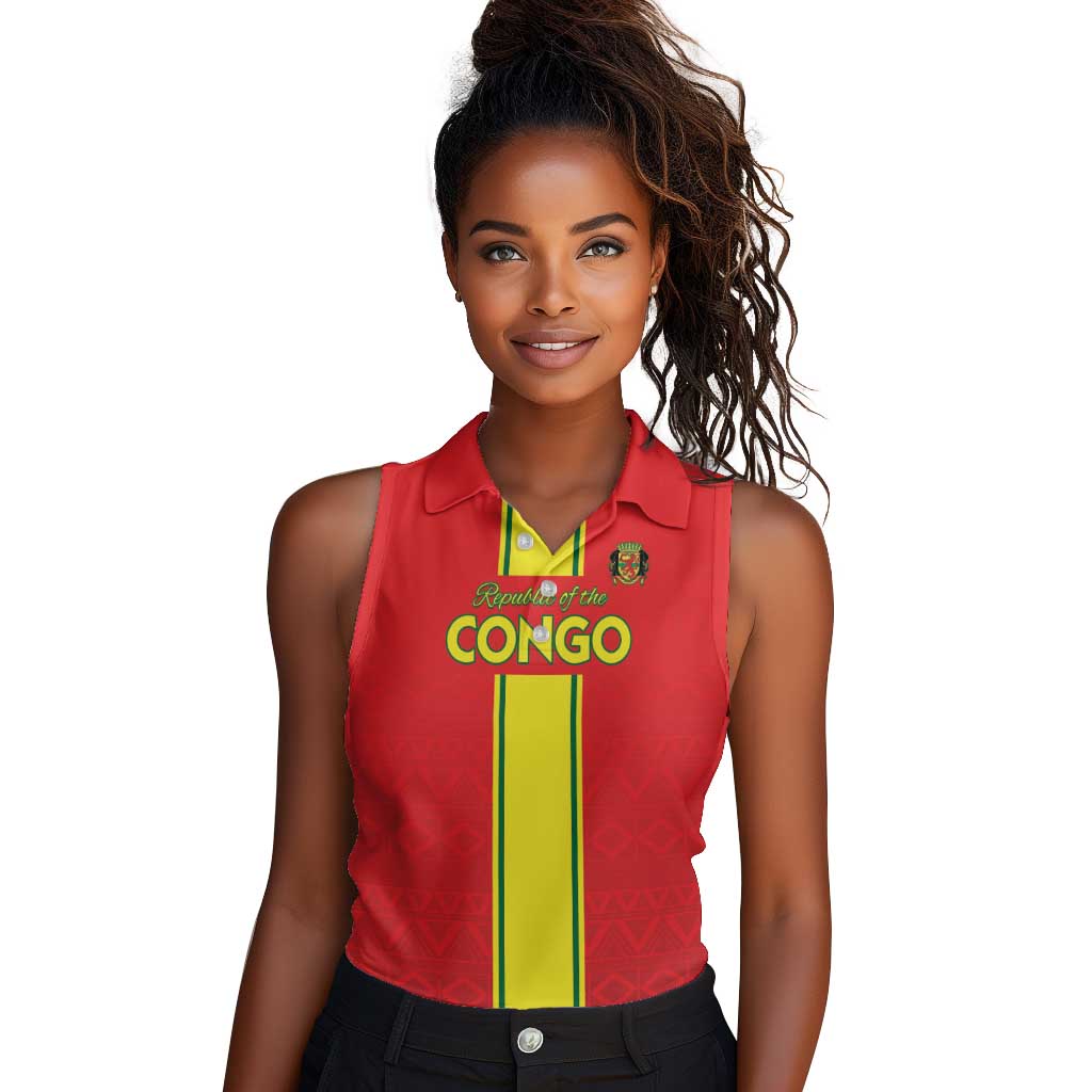Custom Republique du Congo Football Women Sleeveless Polo Shirt Go Ba Diabulu ya Mbwaki Red Color - African Pride