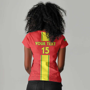 Custom Republique du Congo Football Women V-Neck T-Shirt Go Ba Diabulu ya Mbwaki Red Color - African Pride