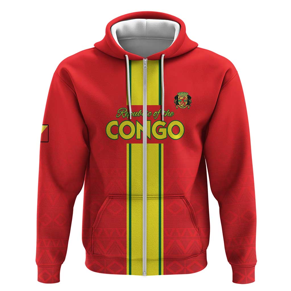 Custom Republique du Congo Football Zip Hoodie Go Ba Diabulu ya Mbwaki Red Color - African Pride