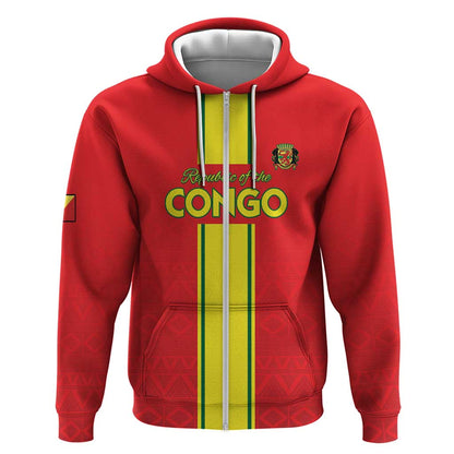 Custom Republique du Congo Football Zip Hoodie Go Ba Diabulu ya Mbwaki Red Color - African Pride
