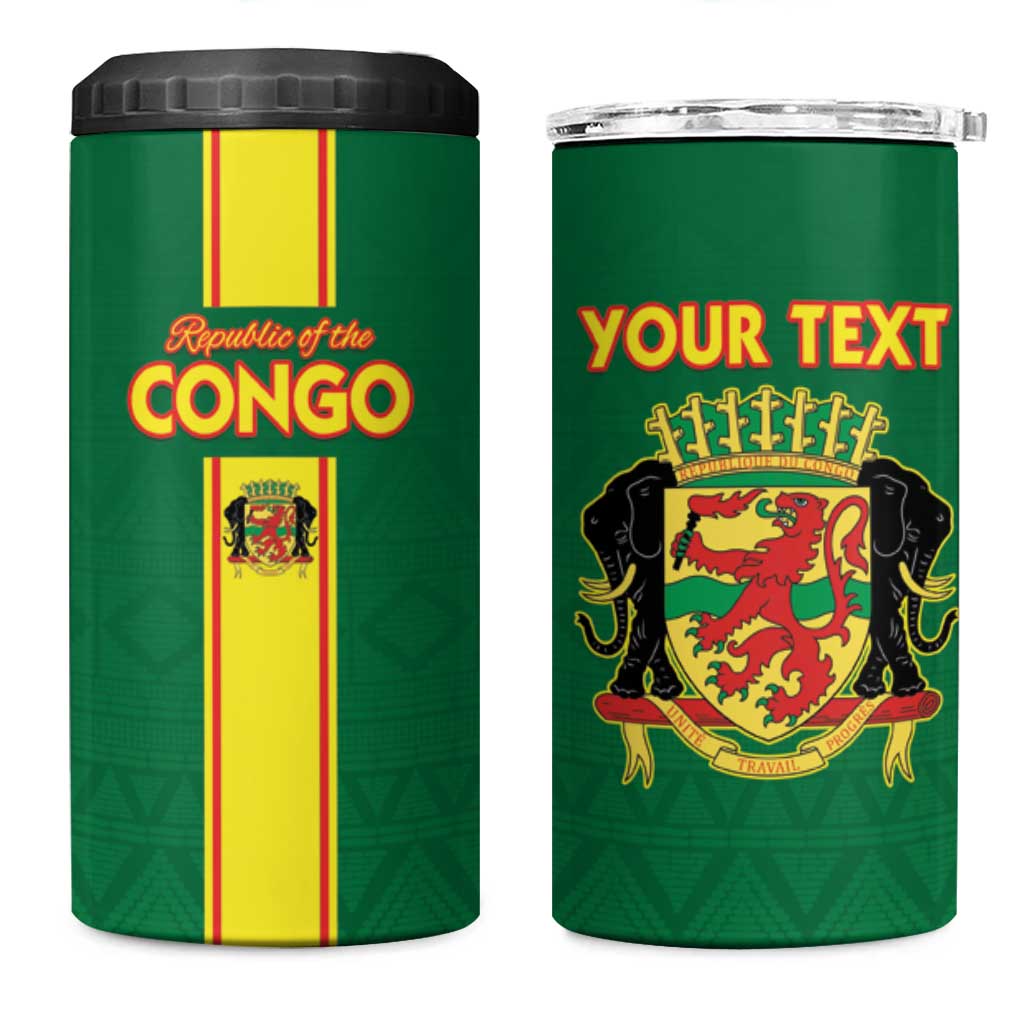 Custom Republique du Congo Football 4 in 1 Can Cooler Tumbler Go Ba Diabulu ya Mbwaki Green Color - African Pride