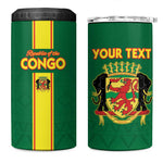 Custom Republique du Congo Football 4 in 1 Can Cooler Tumbler Go Ba Diabulu ya Mbwaki Green Color - African Pride