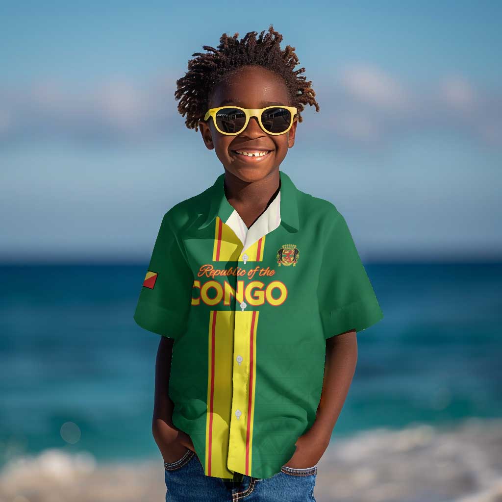 Custom Republique du Congo Football Kid Hawaiian Shirt Go Ba Diabulu ya Mbwaki Green Color - African Pride