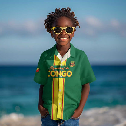 Custom Republique du Congo Football Kid Hawaiian Shirt Go Ba Diabulu ya Mbwaki Green Color - African Pride