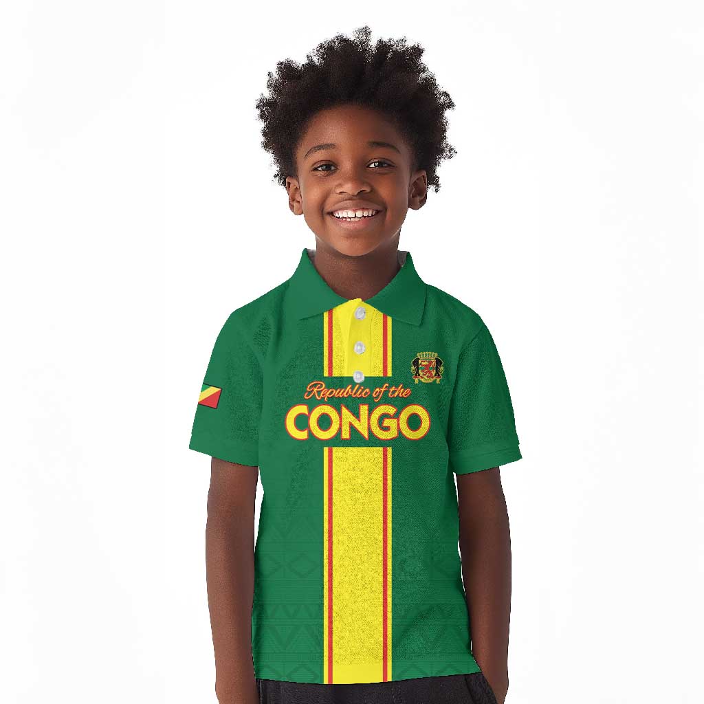 Custom Republique du Congo Football Kid Polo Shirt Go Ba Diabulu ya Mbwaki Green Color - African Pride