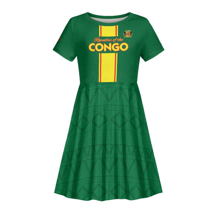 Custom Republique du Congo Football Kid Short Sleeve Dress Go Ba Diabulu ya Mbwaki Green Color - African Pride