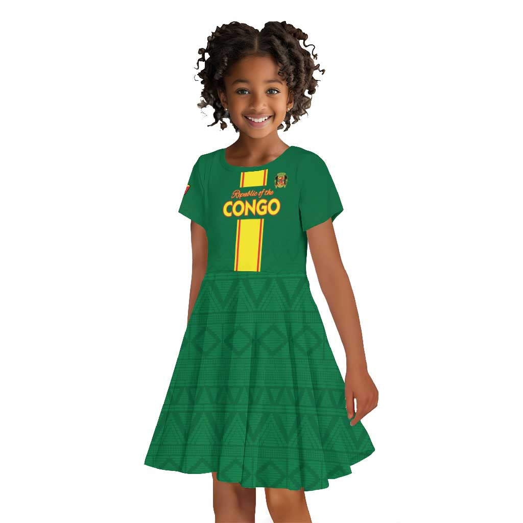 Custom Republique du Congo Football Kid Short Sleeve Dress Go Ba Diabulu ya Mbwaki Green Color - African Pride