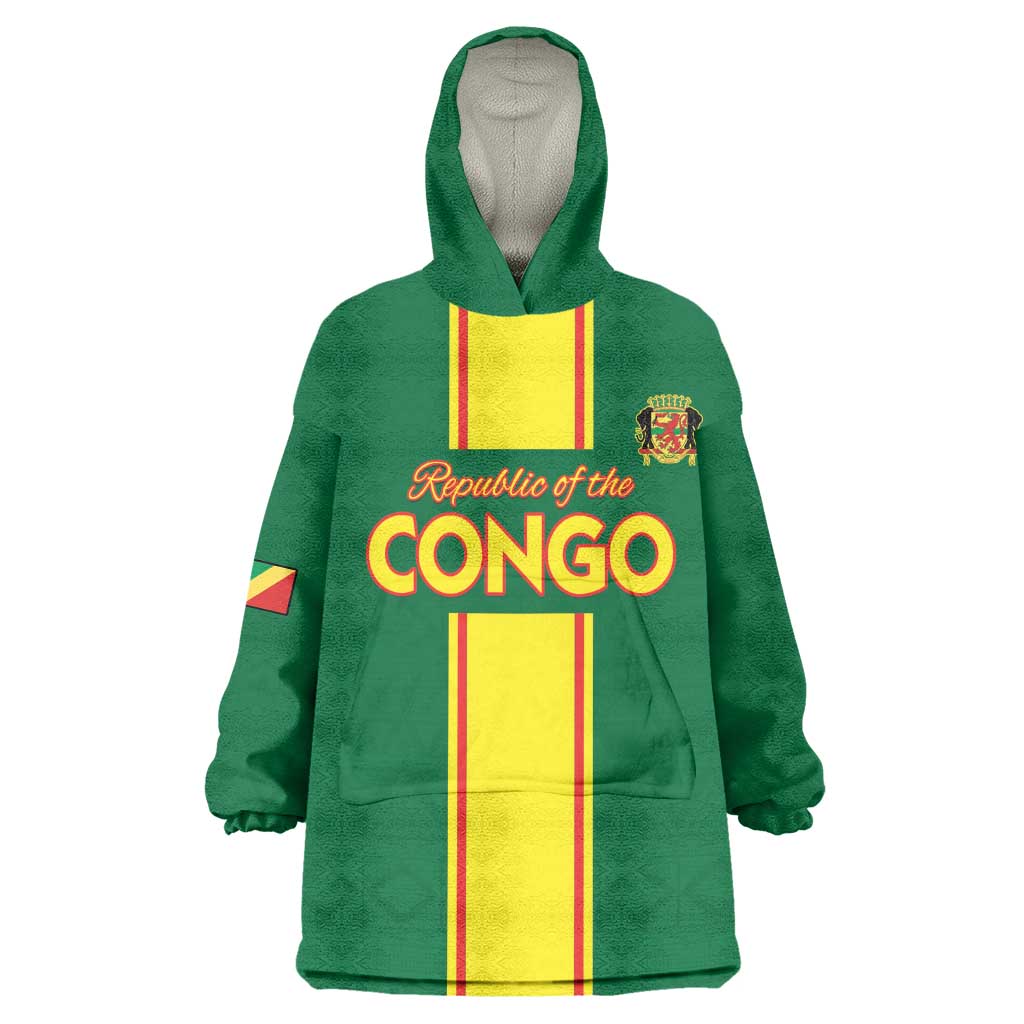 Custom Republique du Congo Football Kid Wearable Blanket Hoodie Go Ba Diabulu ya Mbwaki Green Color - African Pride