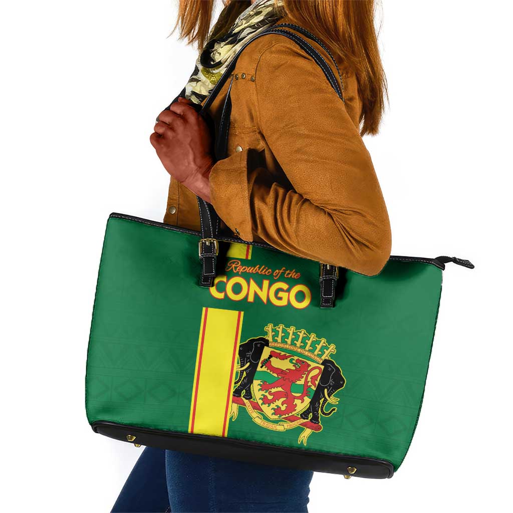 Republique du Congo Football Leather Tote Bag Go Ba Diabulu ya Mbwaki Green Color - African Pride