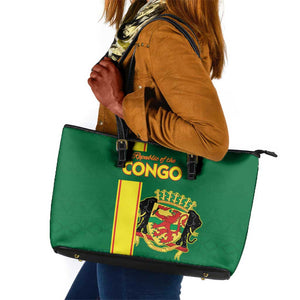 Republique du Congo Football Leather Tote Bag Go Ba Diabulu ya Mbwaki Green Color - African Pride