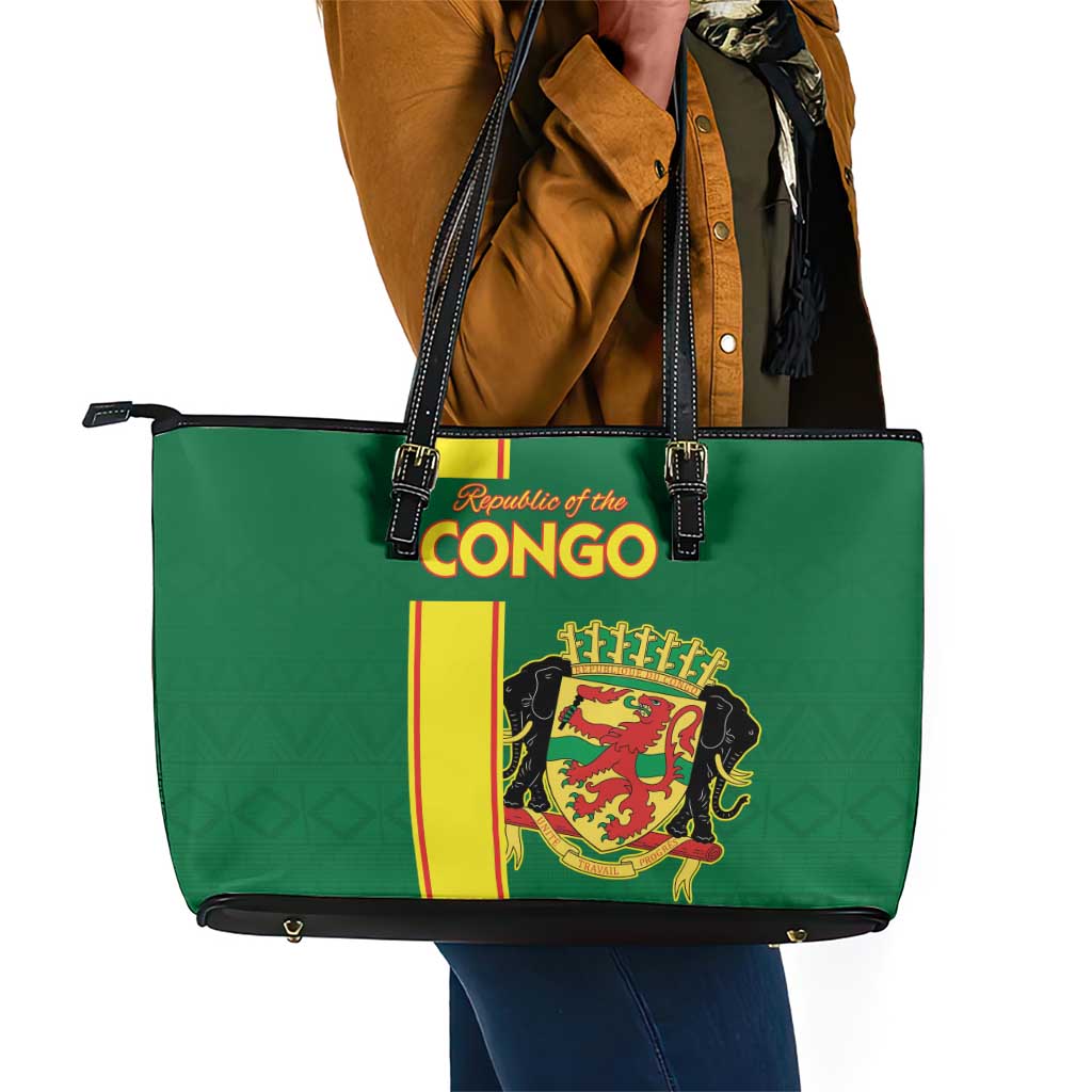 Republique du Congo Football Leather Tote Bag Go Ba Diabulu ya Mbwaki Green Color - African Pride