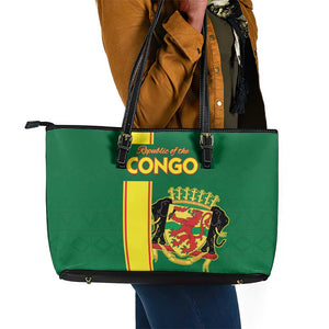 Republique du Congo Football Leather Tote Bag Go Ba Diabulu ya Mbwaki Green Color - African Pride