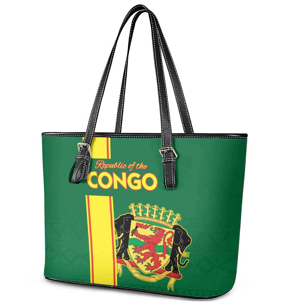 Republique du Congo Football Leather Tote Bag Go Ba Diabulu ya Mbwaki Green Color - African Pride