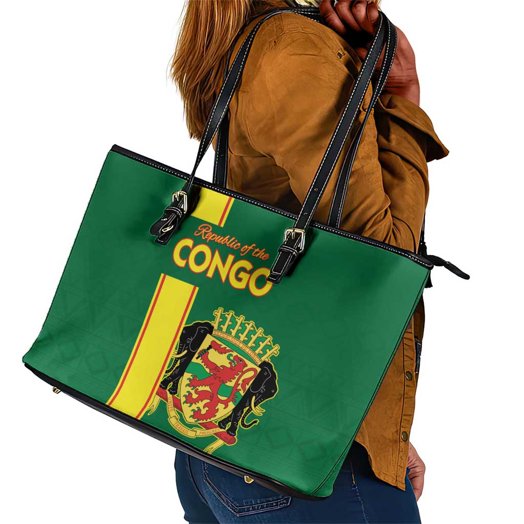 Republique du Congo Football Leather Tote Bag Go Ba Diabulu ya Mbwaki Green Color - African Pride