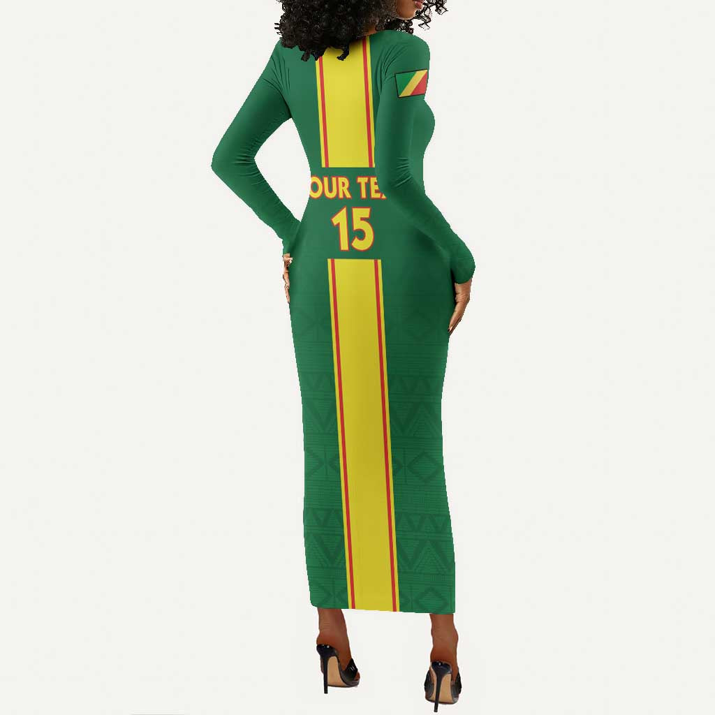 Custom Republique du Congo Football Long Sleeve Bodycon Dress Go Ba Diabulu ya Mbwaki Green Color - African Pride