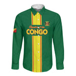 Custom Republique du Congo Football Long Sleeve Button Shirt Go Ba Diabulu ya Mbwaki Green Color - African Pride