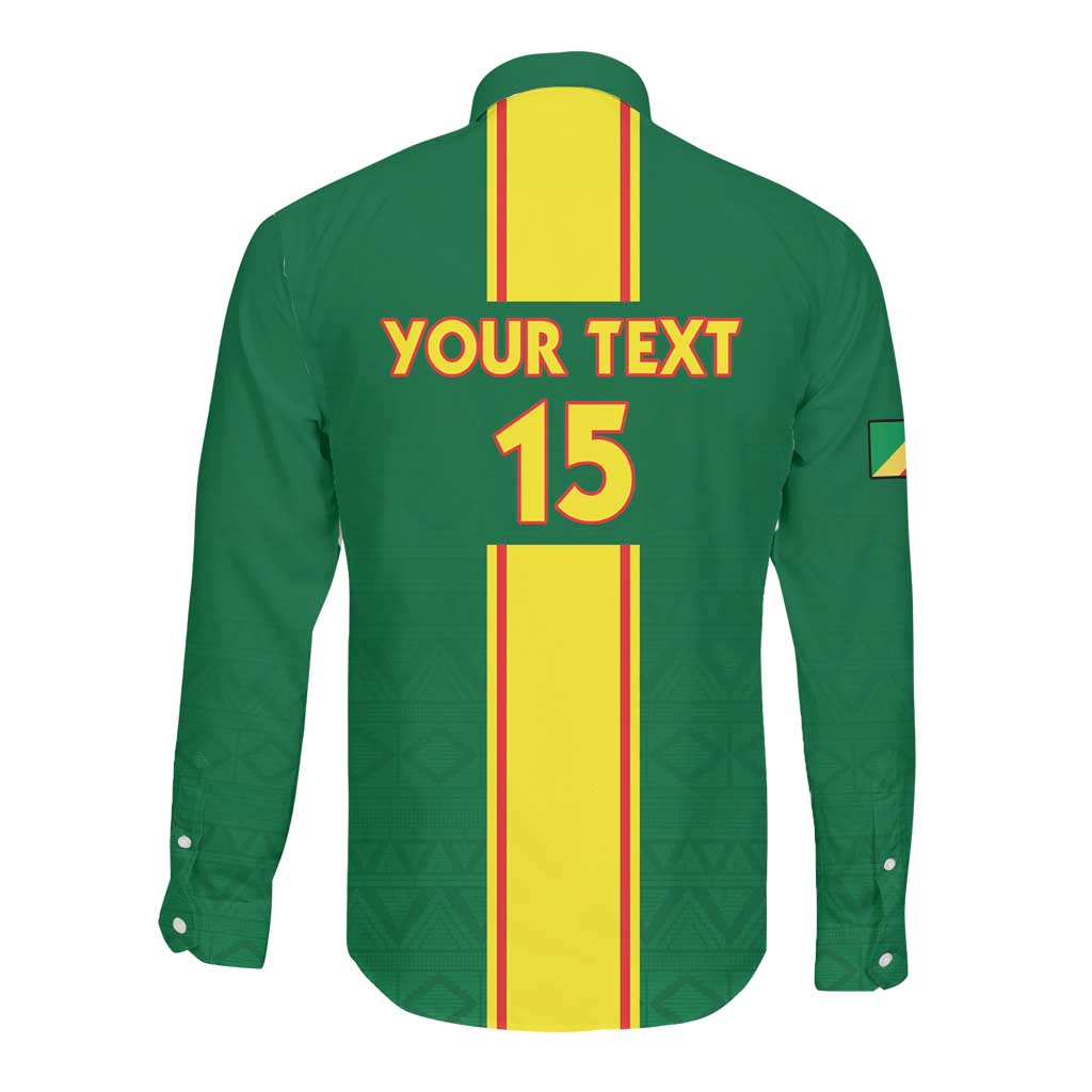 Custom Republique du Congo Football Long Sleeve Button Shirt Go Ba Diabulu ya Mbwaki Green Color - African Pride