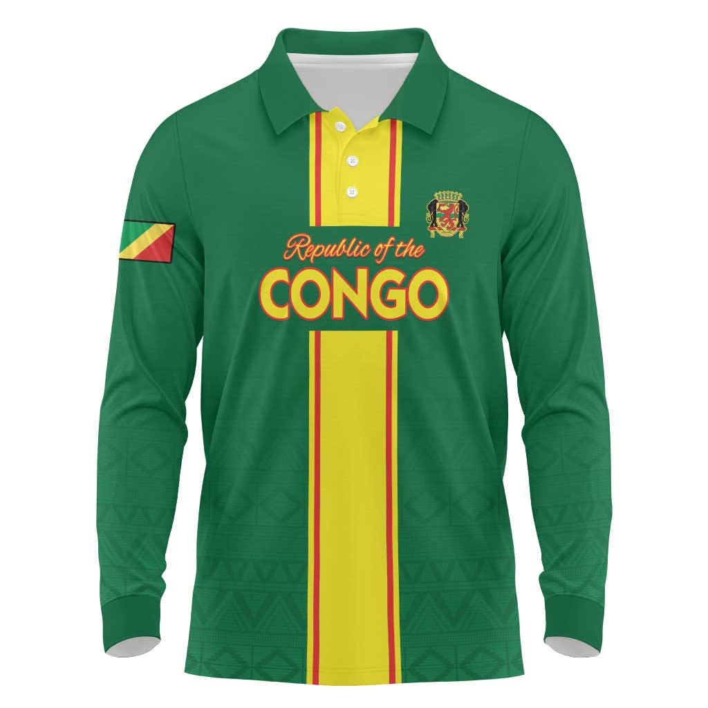 Custom Republique du Congo Football Long Sleeve Polo Shirt Go Ba Diabulu ya Mbwaki Green Color - African Pride