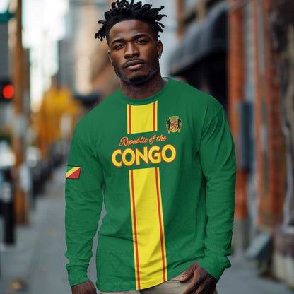Custom Republique du Congo Football Long Sleeve Shirt Go Ba Diabulu ya Mbwaki Green Color - African Pride
