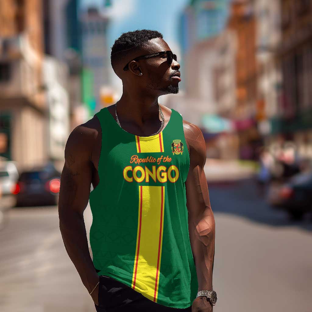 Custom Republique du Congo Football Men Tank Top Go Ba Diabulu ya Mbwaki Green Color - African Pride