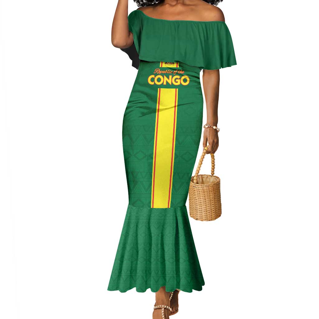 Custom Republique du Congo Football Mermaid Dress Go Ba Diabulu ya Mbwaki Green Color - African Pride