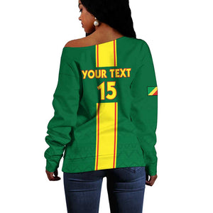 Custom Republique du Congo Football Off Shoulder Sweater Go Ba Diabulu ya Mbwaki Green Color - African Pride