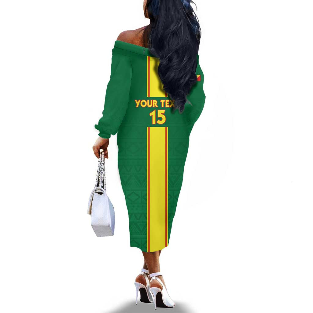 Custom Republique du Congo Football Off The Shoulder Long Sleeve Dress Go Ba Diabulu ya Mbwaki Green Color - African Pride