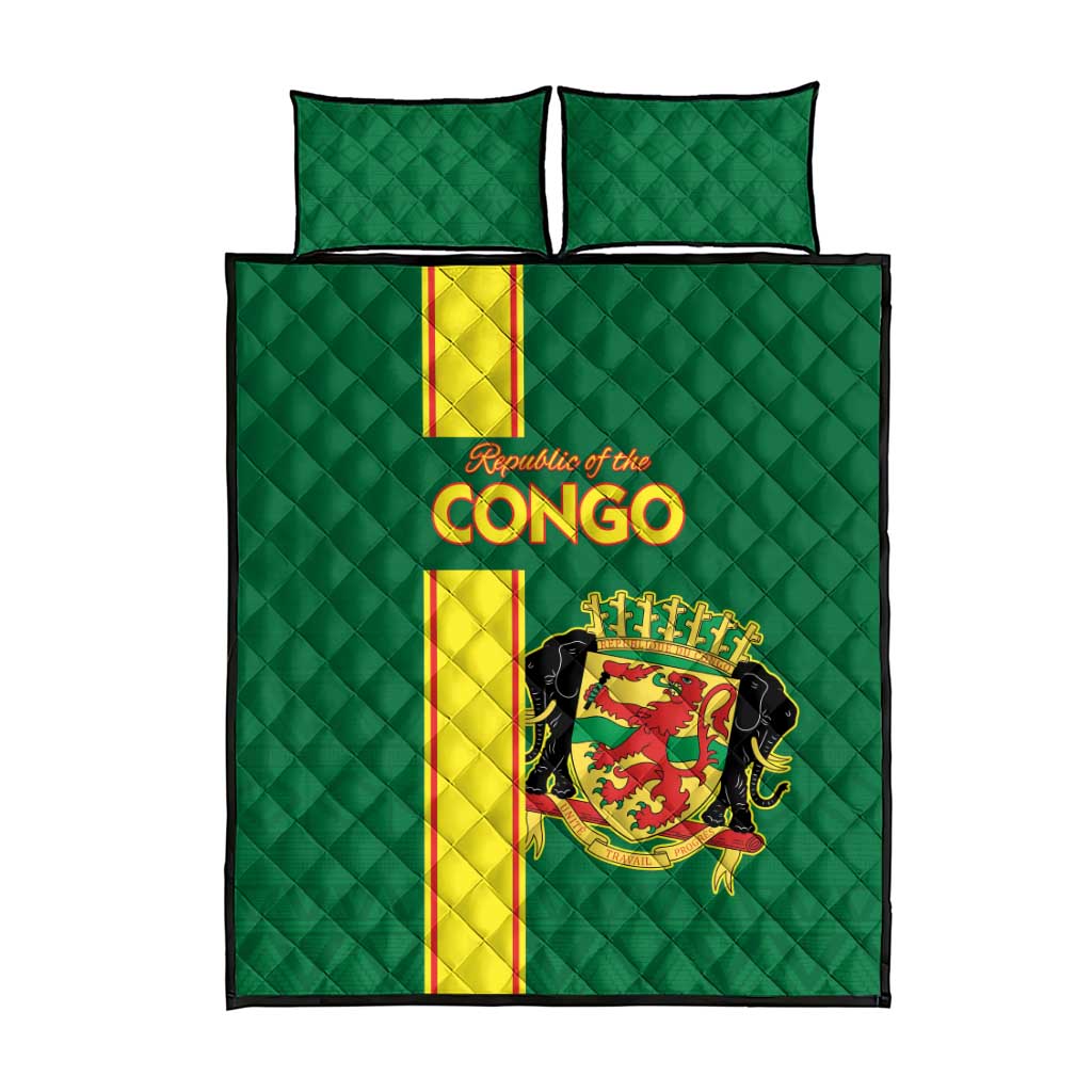 Republique du Congo Football Quilt Bed Set Go Ba Diabulu ya Mbwaki Green Color - African Pride