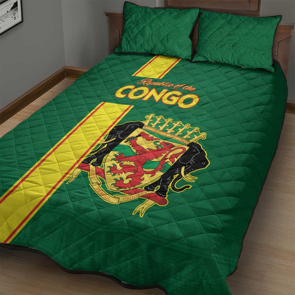 Republique du Congo Football Quilt Bed Set Go Ba Diabulu ya Mbwaki Green Color - African Pride