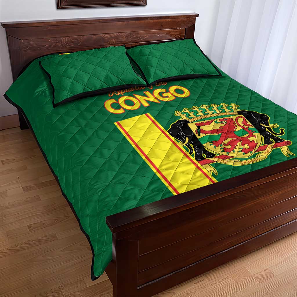 Republique du Congo Football Quilt Bed Set Go Ba Diabulu ya Mbwaki Green Color - African Pride