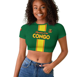 Custom Republique du Congo Football Raglan Cropped T shirt Go Ba Diabulu ya Mbwaki Green Color - African Pride