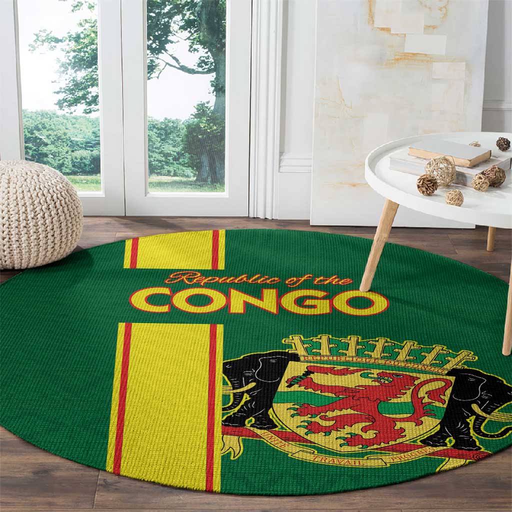 Republique du Congo Football Round Carpet Go Ba Diabulu ya Mbwaki Green Color - African Pride