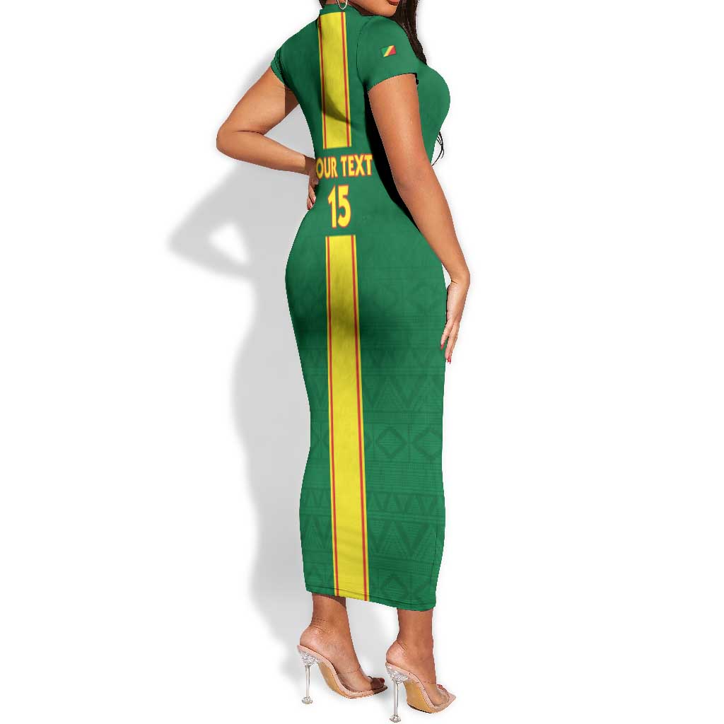 Custom Republique du Congo Football Short Sleeve Bodycon Dress Go Ba Diabulu ya Mbwaki Green Color - African Pride