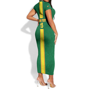 Custom Republique du Congo Football Short Sleeve Bodycon Dress Go Ba Diabulu ya Mbwaki Green Color - African Pride