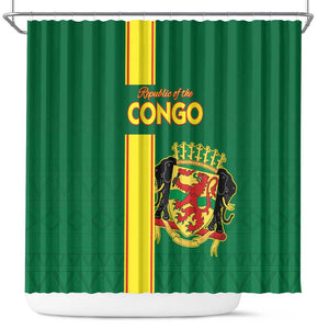 Republique du Congo Football Shower Curtain Go Ba Diabulu ya Mbwaki Green Color - African Pride