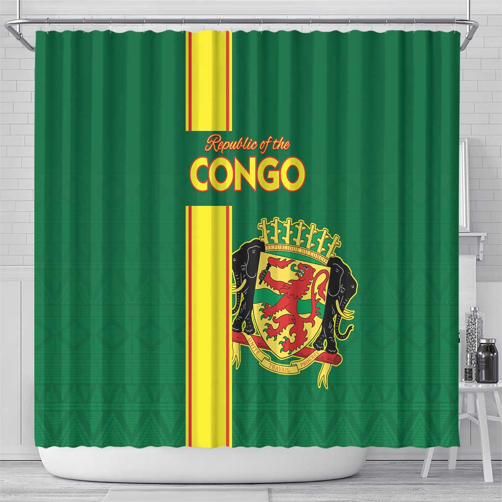Republique du Congo Football Shower Curtain Go Ba Diabulu ya Mbwaki Green Color - African Pride