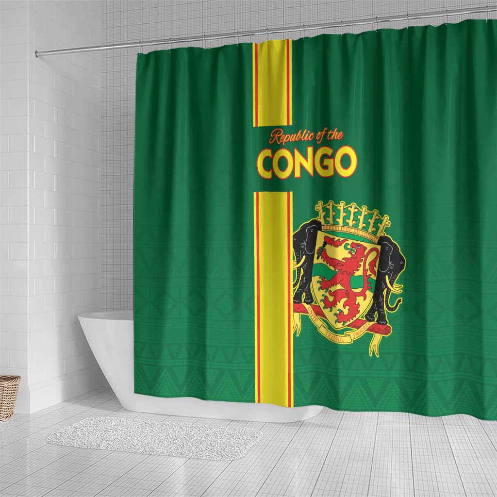 Republique du Congo Football Shower Curtain Go Ba Diabulu ya Mbwaki Green Color - African Pride