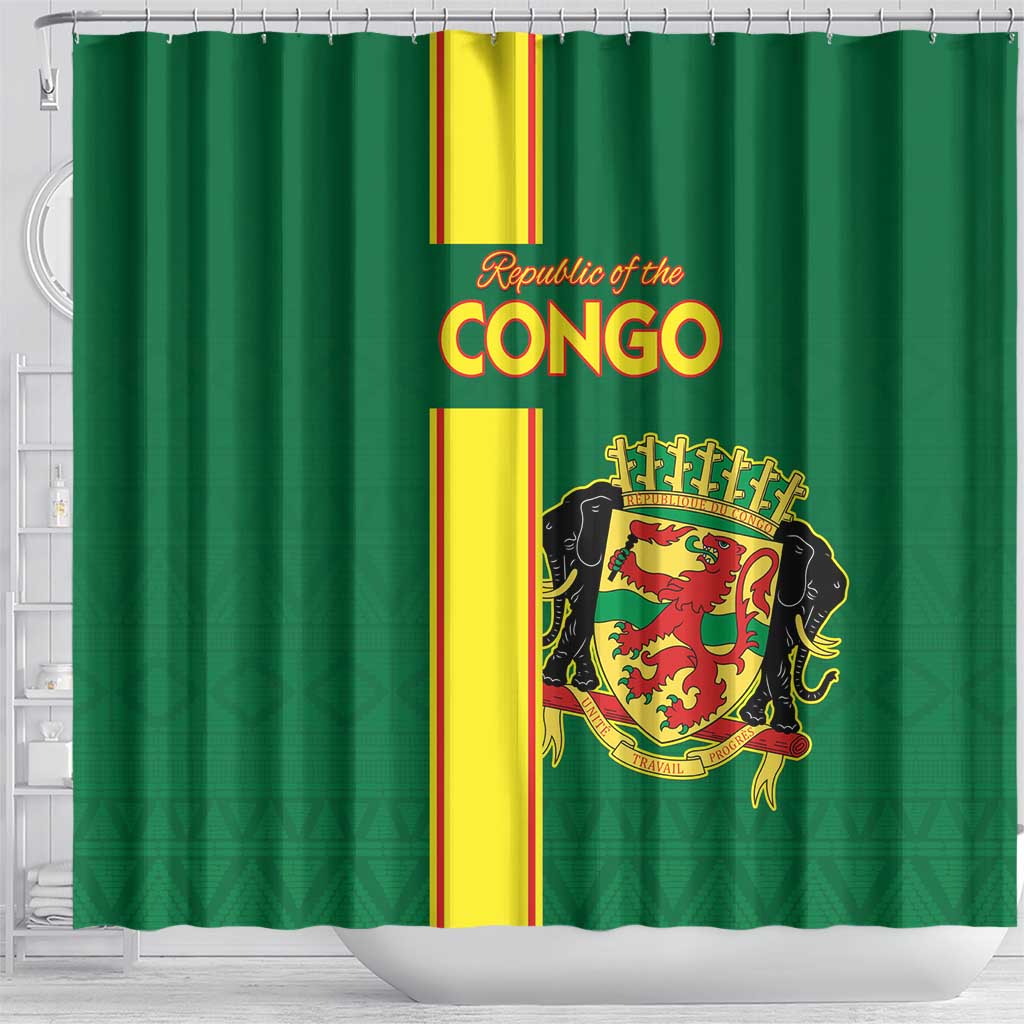 Republique du Congo Football Shower Curtain Go Ba Diabulu ya Mbwaki Green Color - African Pride